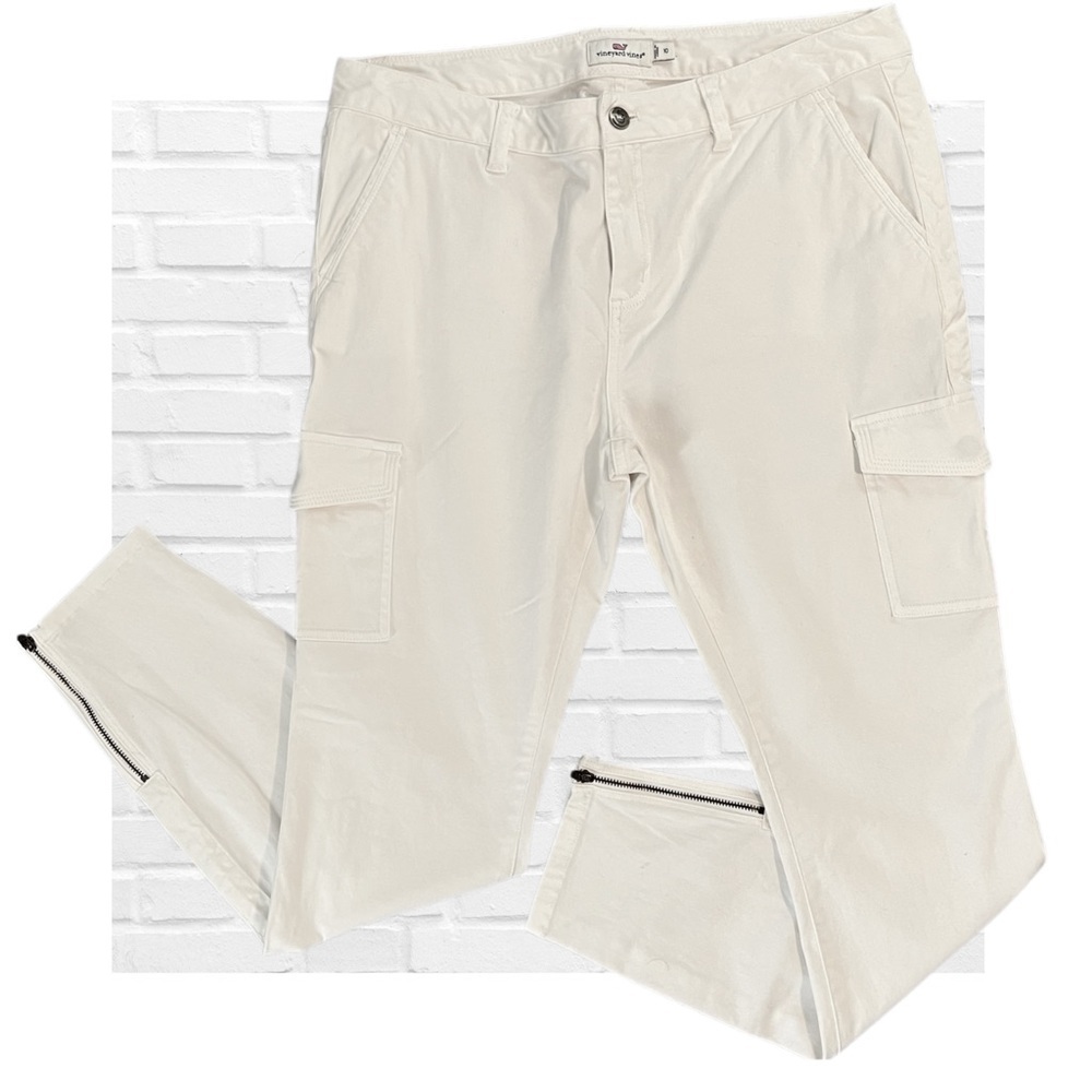 Vineyard Vines White Cargo Jeans Flat Front Coastal Summer Ankle Length Sz 10